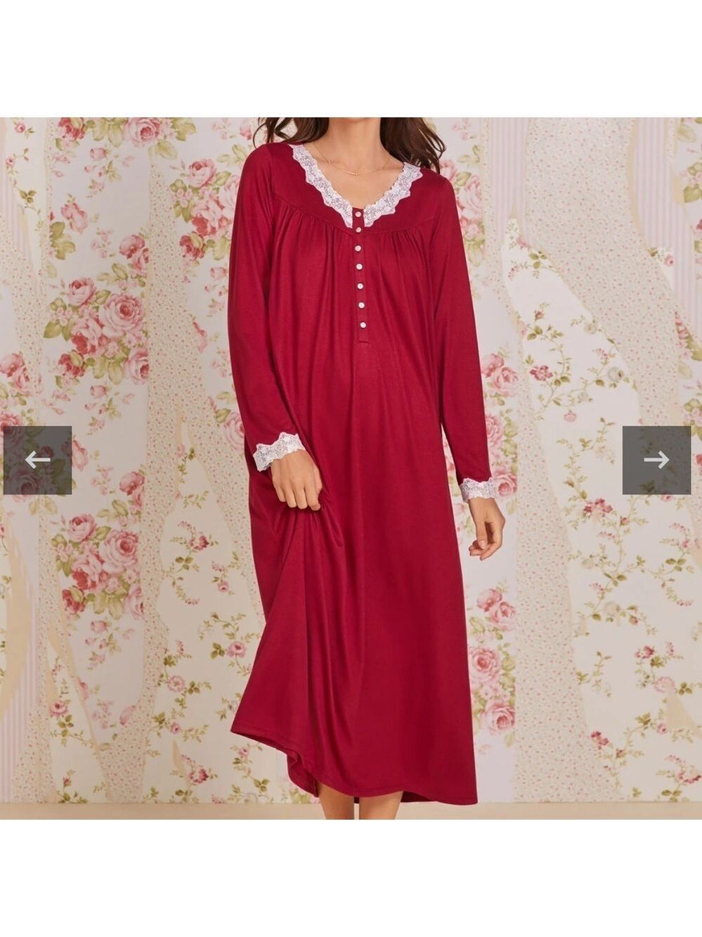 EILEEN WEST Claret Dream Sweater Knit Long Sleeve Ballet Nightgown burgundy sml